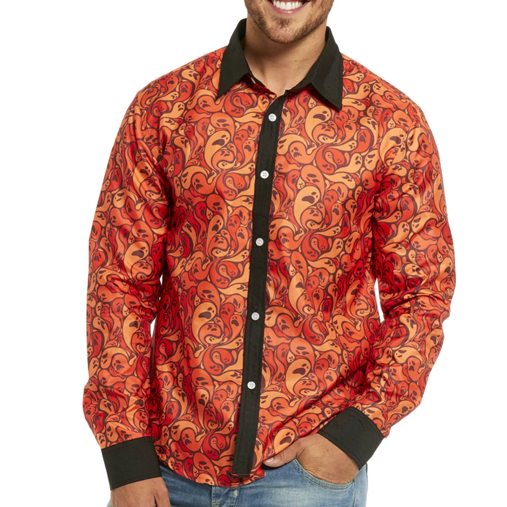 

Men Shirts Casual Multi Color Print Long Sleeve Button Down Shirt Get-together Blouse Summer Round Hem Loose Shirts Blouse