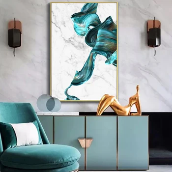 

Large Modern Abstract Marble Blue Watercolor Canvas Print Paintings Wall Art Pictures POP Poster Living Room Office Home Decor