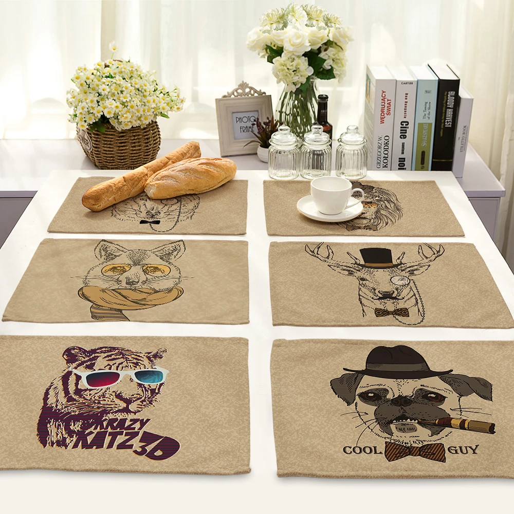 Cat/dog printed Table Dinner cotton and linen Placemat For Wedding