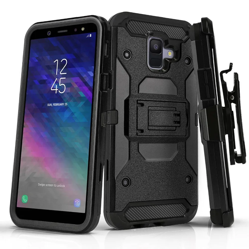 

For Samsung Galaxy A6 2018 Case [4 In 1] Heavy Duty Hybrid Rugged Case Shockproof Protective Hard Belt Clip Swivel Holster Cover