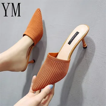 

Sizes 34-39 Sexy Thin Heels Pointed toe Summer Knitting Women's Shoes Woman Sandals Slippers Hot Sale