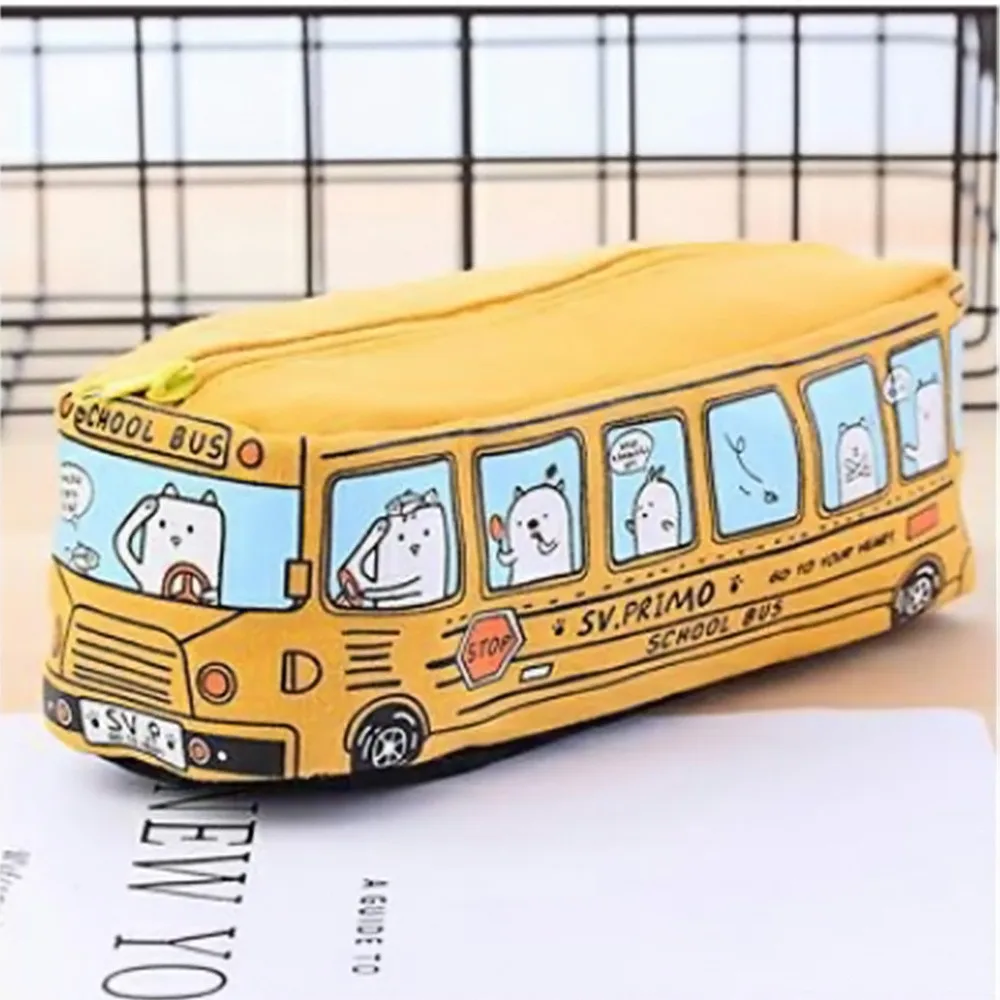 Креативная цветная модная сумка для хранения ручек в форме автобуса, школьный чехол-карандаш с кошками, сумка для канцелярских принадлежностей - Цвет: Цвет: желтый
