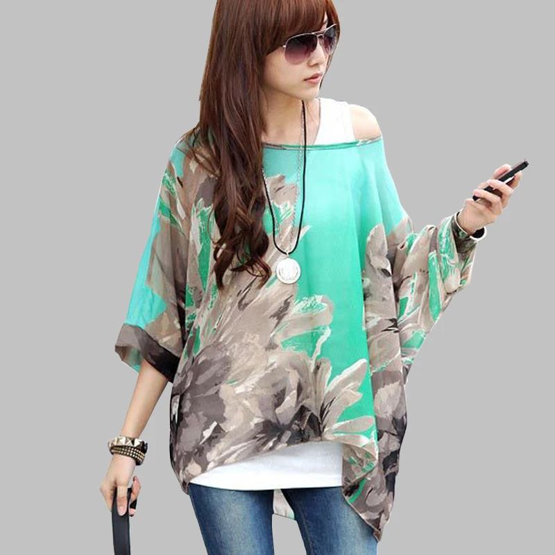 Блузка женская шифоновая с цветочным принтом размеры до 4XL|shirts for women|women chiffon