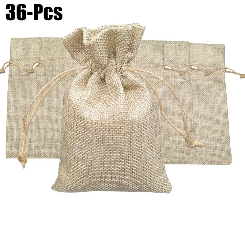 

36Pcs Christmas Burlap Bags Packing Storage Pouch Sacks With Drawstring For Wedding & Christmas Party 3'' X 4''