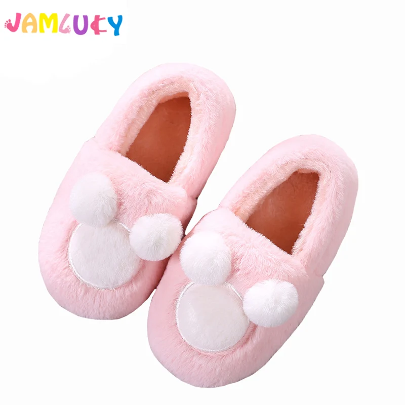 

Cute Slippers For Children Cartoon Indoor Home Slippers Girls Boys Warm Shoes Plush Pantufas Kids TPR Soft Bottom zapatillas