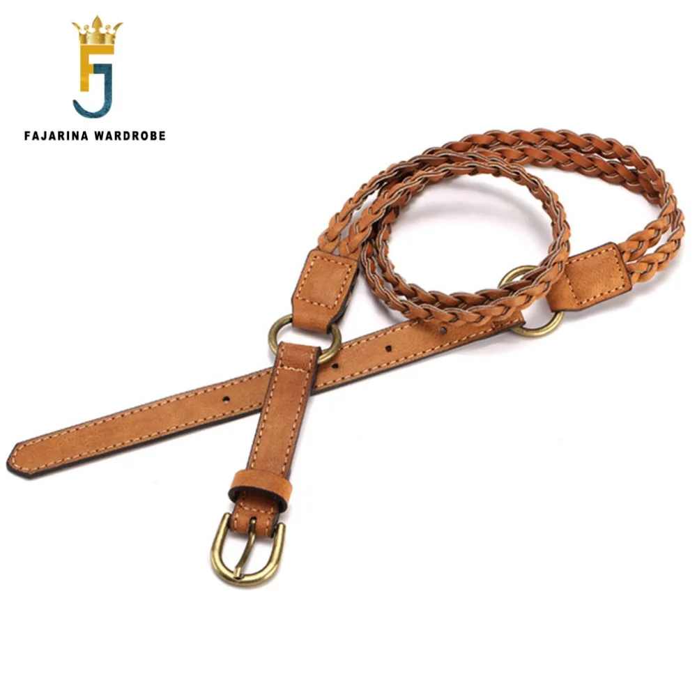 FAJARINA All-match Ladies Hollowed Woven Decoration PU Leather Belts Alloy Buckle Thin Belt for Women 2.0cm Wide LDFJ069 new ladies leather belt alloy lock decoration fashion corset with coat skirt girdle high quality leather wide belt designer belt