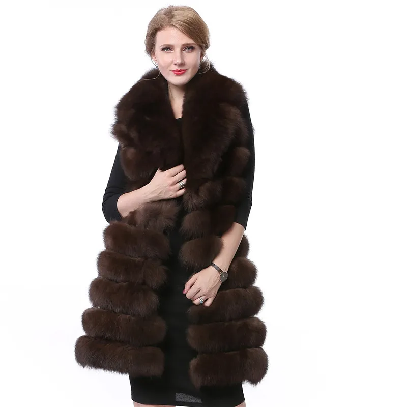 Valpeak Real Silver Fox Fur Vest Genuine Leather Stripe Long Sleeveless Warm Fur Coat Women Winter 2017 Natural Fox Fur Vest Coats