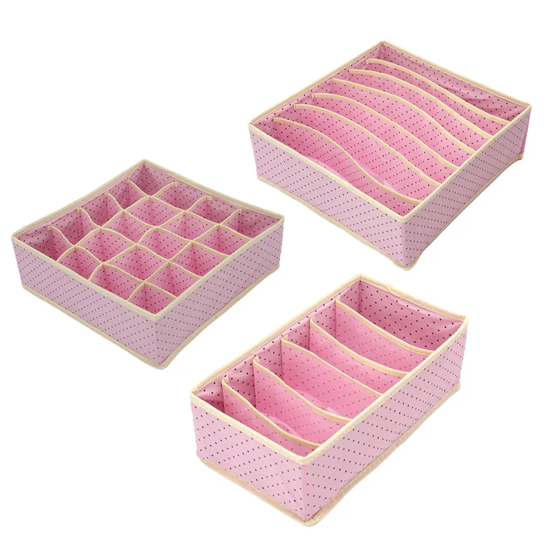 3 шт./компл. нетканый ящик организатор складная коробка для хранения нижнего белья разделитель для Бюстгальтер Галстуки Носки Ремни шкаф организации - Цвет: Pink