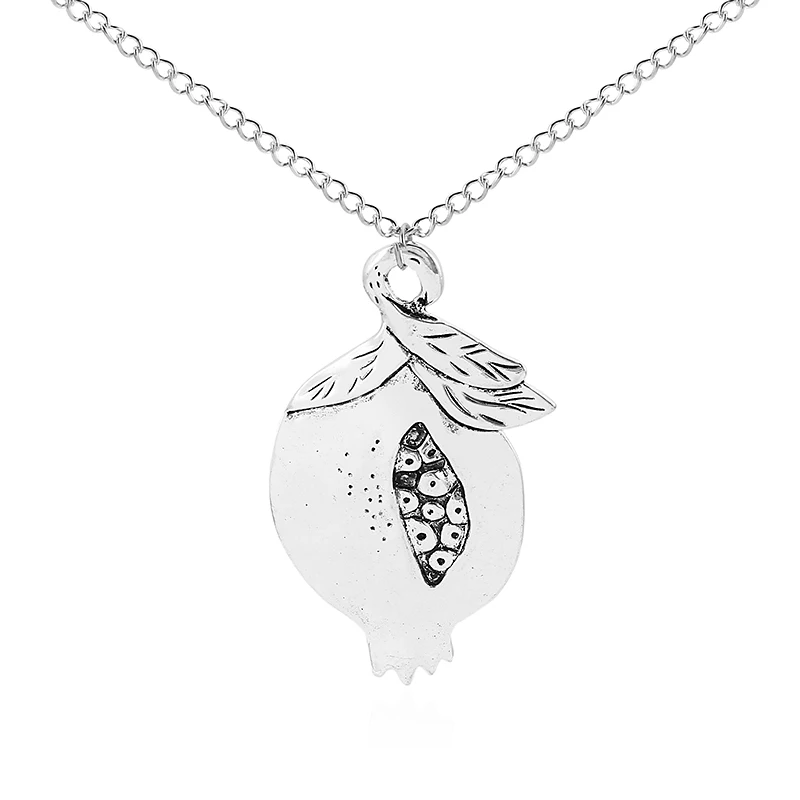 

1pcs Antique Silver Large Abstract Lagenlook Pomegranate Pendant Necklace Long Chain Jewelry Gift For Men Women Collar Bijoux