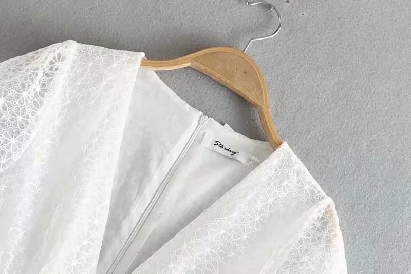 Женское сексуальное Белое Мини-платье с глубоким v-образным вырезом и вышивкой, женские шикарные Бальные платья с оборками, тонкие платья из чистой пряжи DS2273