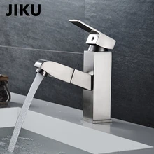 JIKU Single Handle Bathroom Hot And Cold Water Mixer Taps Basin Faucet Kitchen Deck Mounted Brushed Chrome Basin Faucet gizero newly black kitchen faucet brushed tap deck mounted hot and cold water crane mixing taps gi2071