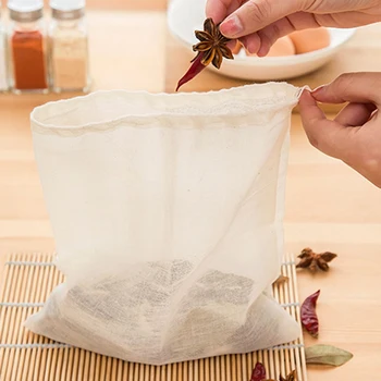 

10pcs Mesh Bag Cotton Drawstring Tea Bag Beer Soup Spice Filter Bag Disposable Food Separate Filter Strainer Kitchen Tool