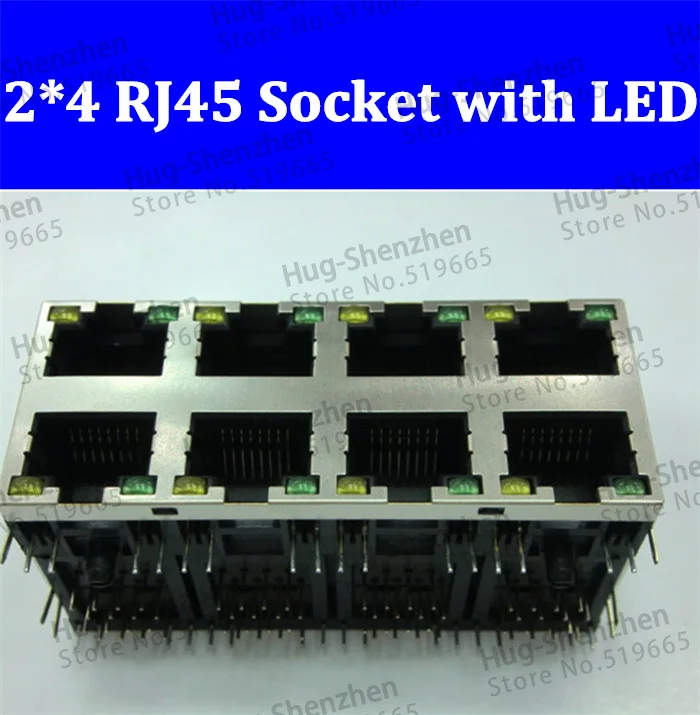 internet access socket Ethernet port socket RJ45 interface 2*4 8p 8 core connectors with lamp