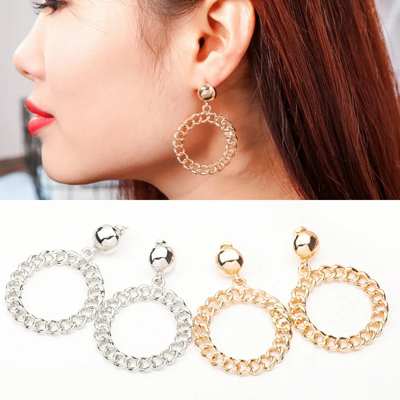

Mossovy Temperament Exaggerated Chain Circle Big Dangle Earrings for Female Fashion Gold Earrings for Women Jewelry Pendientes