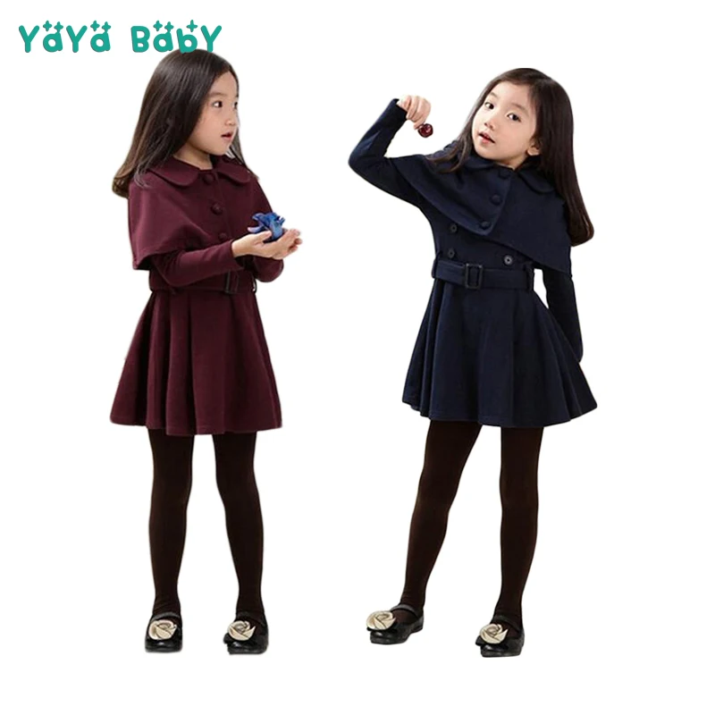 

2019 New Autumn Winter Girls Dress Fashion Shawl Cloak Children Princess Dress High Quality Solid Warm Kids Clothes for Girls