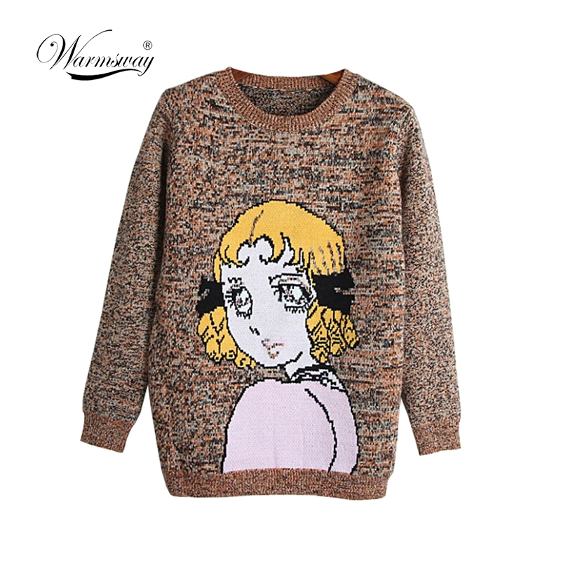 Hot Slae Multi Color O Neck Knitted Jumper Women Pullover Korean Winter new college candy Cartoon Intarsia Sweater  C-180