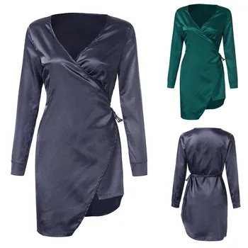 

Autumn New Fashion Women Sexy Dress Babydoll Sleepwear Robes Long Sleeve High Slit Belted Nightwear Wholesale Free Ship халат Z4