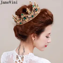 JaneVini Роскошная золотая свадебная корона принцесса барокко кристалл аксессуары для волос жемчужные свадебные диадемы женские пышные