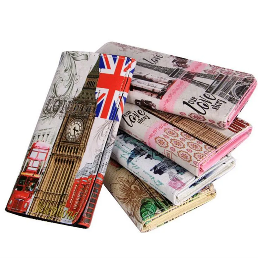 

M129 Cartoon Women Long Wallet Iron Tower Pattern Beautiful Sceneries Eighty Percent Off Wallets Fashion Hasp Students Wallet