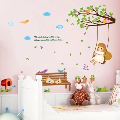 Swing Girls Can Remove The Children Room Bedroom Warmth Background Decorative Stickers Since Glue Cartoon Animation Student