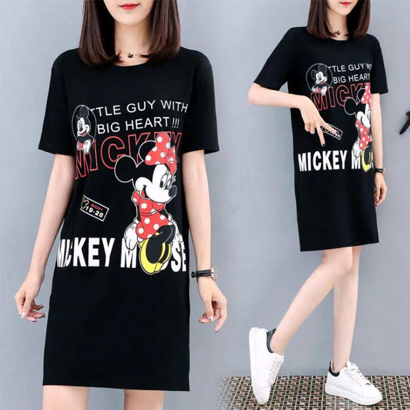 

Mickey Mouse 2019 New Women Dress Fashion Letter Print Loose Short Sleeve Streetwear Plus Size Dress Casual Summer S-5XL