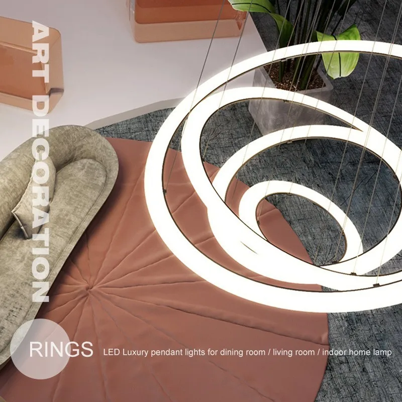  Modern LED Pendant Lights For Living Room With Remote Control Black Circle Home Bedroom Fixtures Su - 33058118083