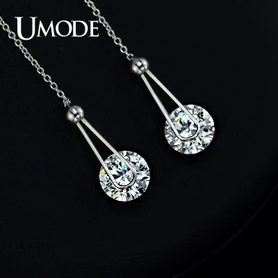 UMODE Серьги с покрытием из белого золота и швейцарским фианитом 2 карата JE0229B|long drop