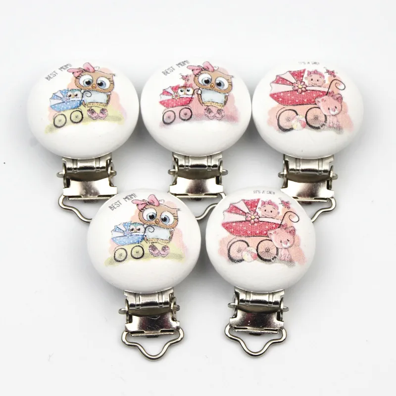 

5Pcs/lot Lovely Metal Wood Baby pacifier Clips Handmade Child Teething Nipple Chain Clips DIY Teether Accessories