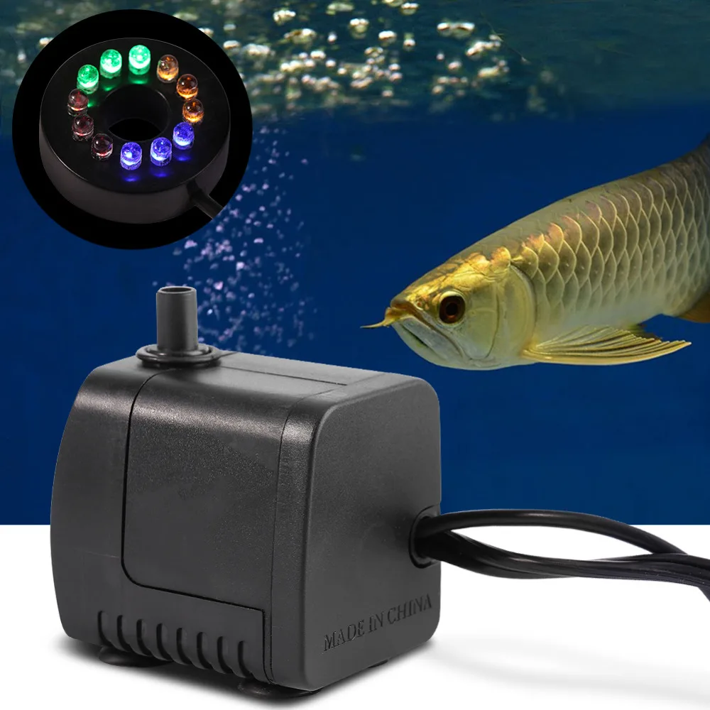 

15W 800L/h Water Pump with 12 Color LED Light Submersible Fountain Pool Fish Tank Aquarium Fountain Pond Pool Pumps Decoration
