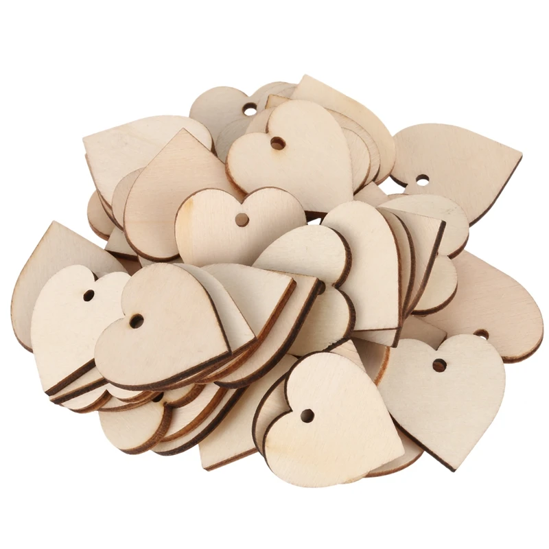 

50pcs Hearts - Wooden Blank Craft Embellishment - Heart Decoration 30mm