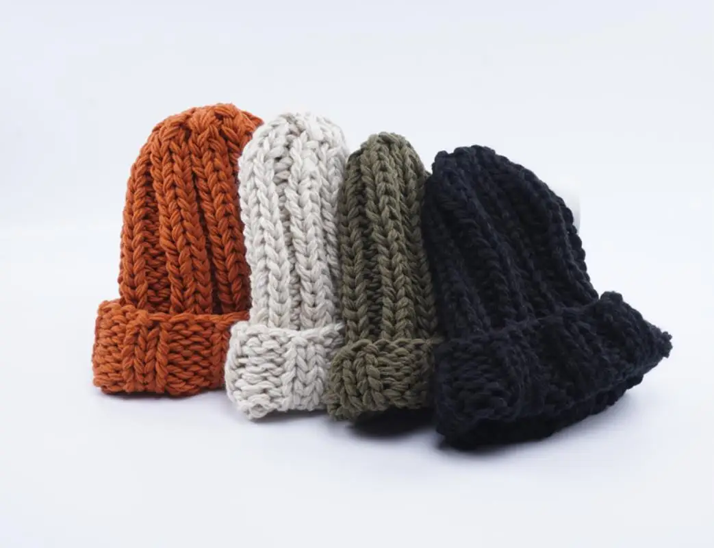 Новая Зимняя шерстяная шапка, Женская Повседневная вязаная шапка с грубой строчкой, толстые шапки ручной работы, модные женские шапки