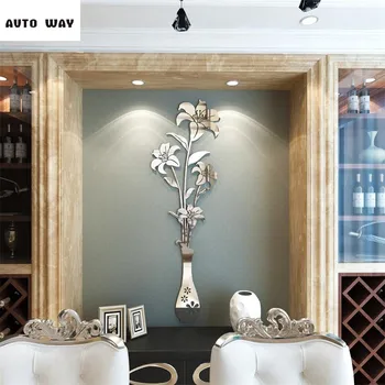 

Mirror lily vase Acrylic 3D Wall Sticker living room bedroom TV Background wall paper Self-adhesive Decorative painting