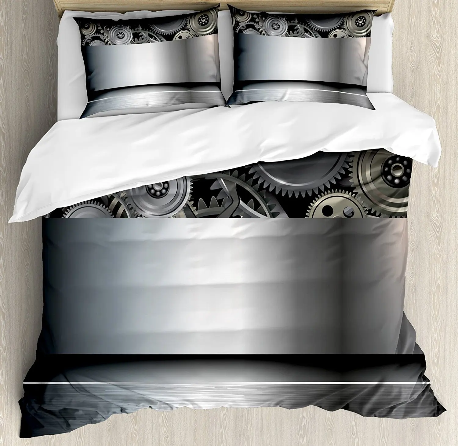Industrial Duvet Cover Set Technological Gears Robotic Future