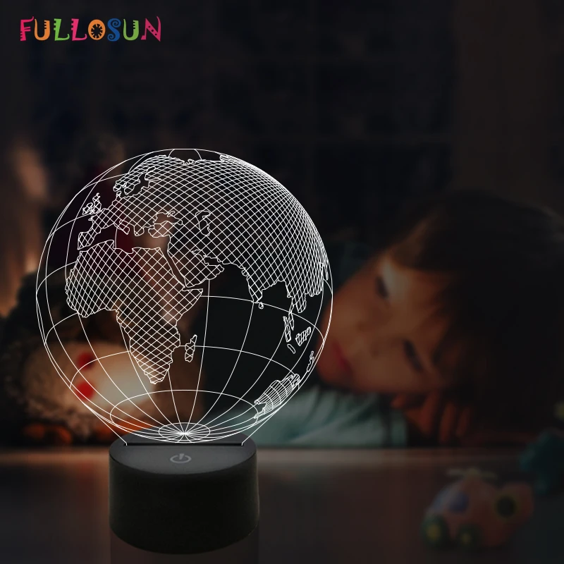 3D Visual LED Night Lamp Model of an Earth Light 7 Color Light USB Touch Lamp as Bedside Desk Lamps