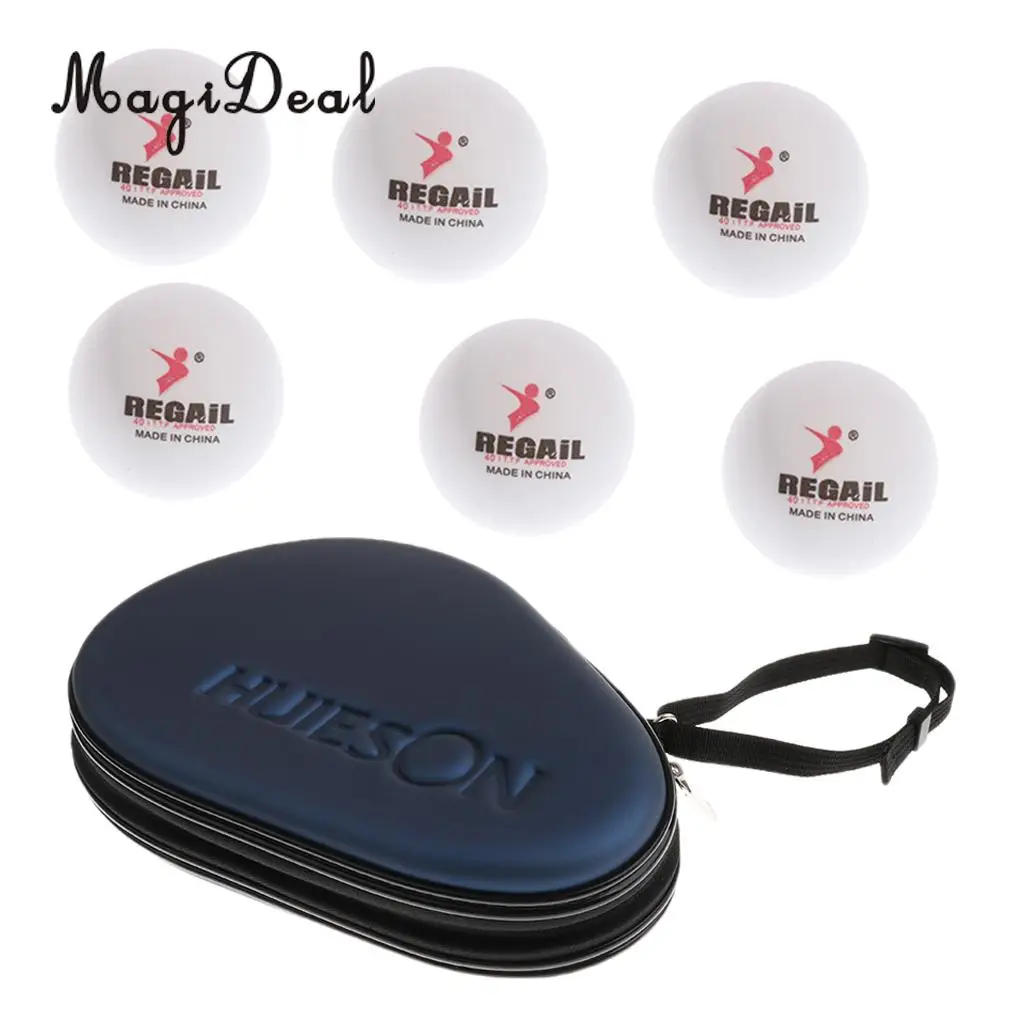 MagiDeal Waterproof Shock-proof Table Tennis Racket Paddle Bat Hard Case Cover Hold 2 Bats With 6 Pieces White Practice Balls 
