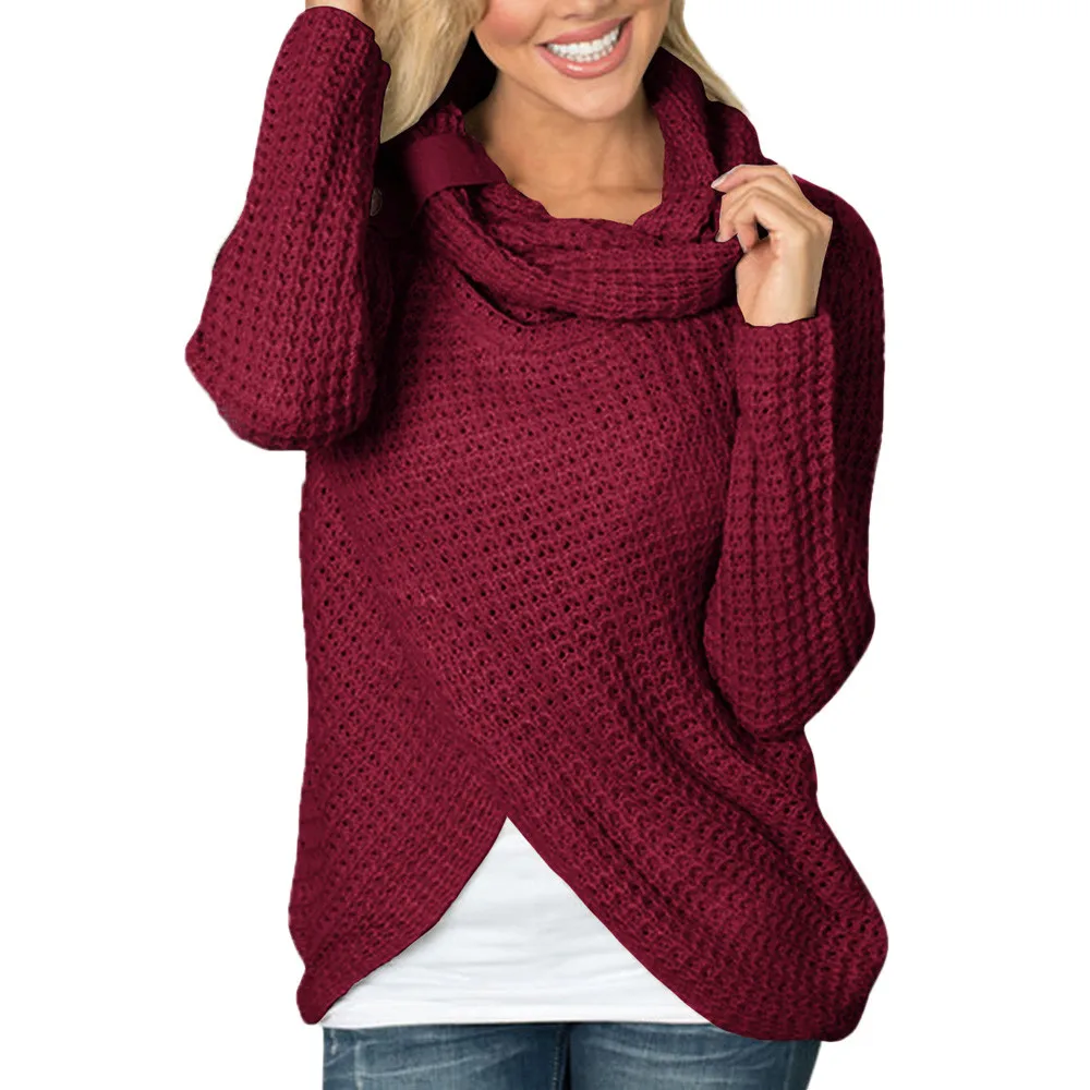 Новинка года! женский свитер с длинным рукавом и воротником-хомутом. Одноцветный свитер, пуловер, топы, рубашки из хлопка, ropa juvenil mujer# VP1 - Цвет: Red
