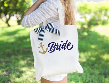 

personalize Nautical Anchor Wedding Bride Bridesmaid Maid of Honor Tote birthday party Canva Bags company gift bags clutches