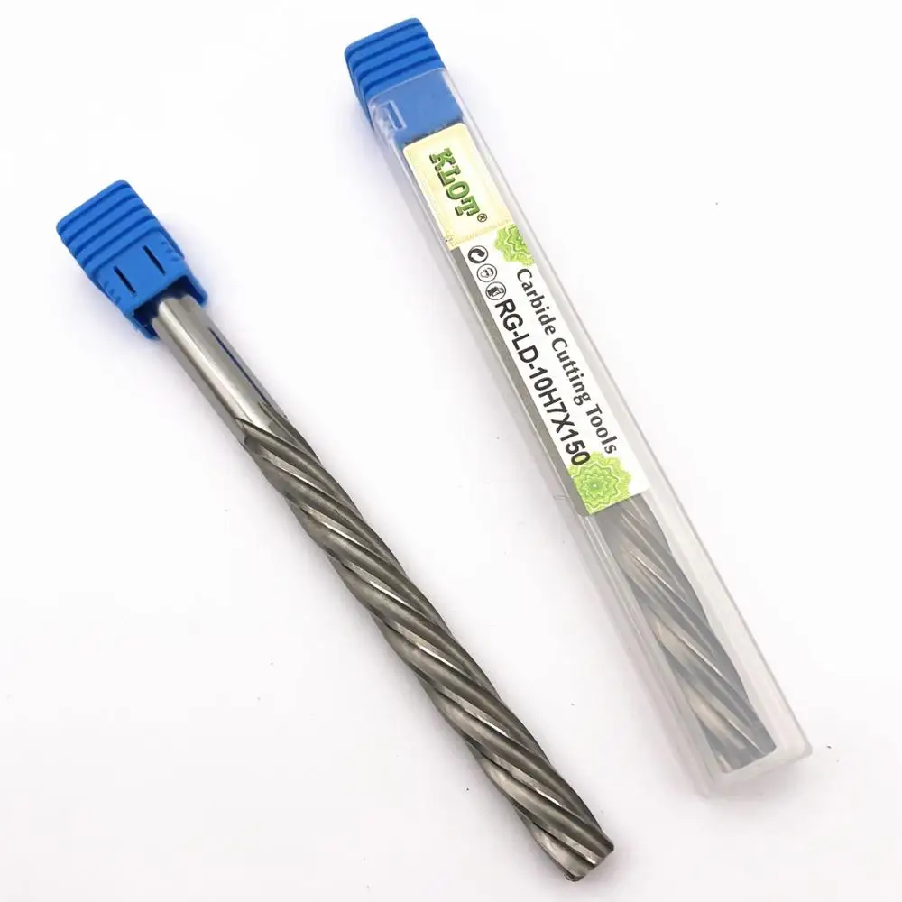 Carbide Reamer Steel Reamer Tools KLOT Solid Carbide Chucking Machine Reamer 5 6 8 10 12 16 20mm Full length 150mm H7 Spiral Flute HRC50 for through-hole