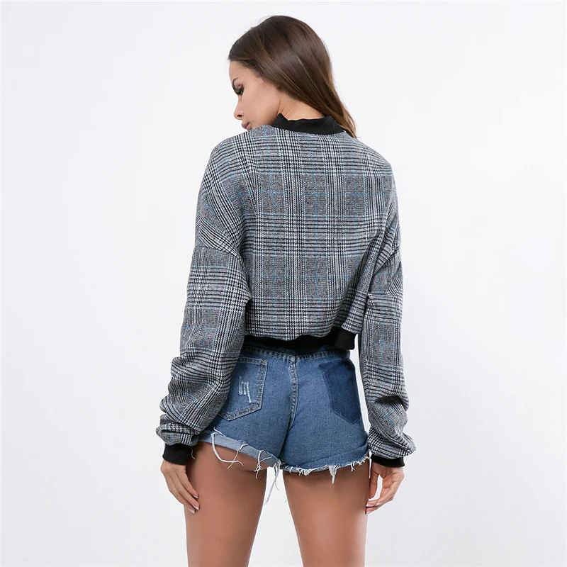 Plaid Printed Hoodies Sweatshirts Harajuku O Neck Women Short Hoodie 2019 New Spring Long Sleeve Loose Pullovers Jumper Plaid Printed Hoodies Sweatshirts Harajuku O Neck Women Short Hoodie 2019 New Spring Long Sleeve Loose Pullovers Jumper