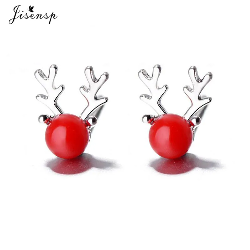 

Jisensp Fashion Xmas Pearl Deer Earrings 925 Silver Jewelry Women Lovely Deer Elk Stud Earrings New Year Gift Femme Bijoux
