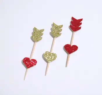 

Glitter Valentine's Day Cupid's Love Arrow cupcake toppers Bachelorette bridal shower toothpicks wedding birthday party decor