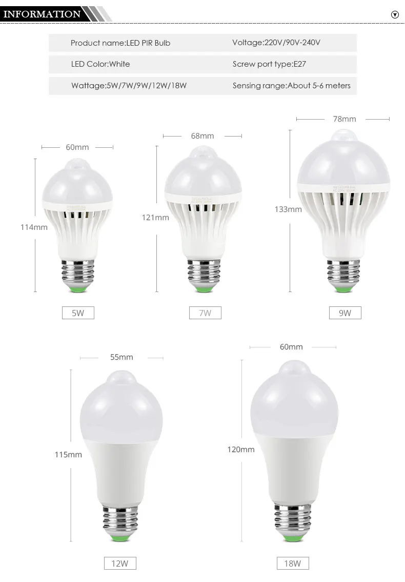 E27 светодиодный датчик движения PIR ночной Светильник 5 Вт 7 Вт 9 Вт 12 Вт 18 Вт Сенсорная лампа датчик ночной Светильник для парковки автомобиля ванная комната Домашний Светильник ing