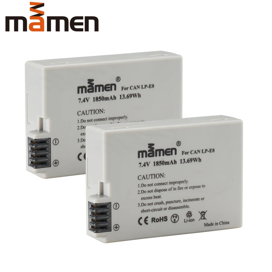 

Mamen 2pcs LP-E8 LP E8 LPE8 Digital Camera Battery Pack For Canon EOS 5D 700D 50D 600D 650 Rebel T5i T3i Rechargeable Batteries