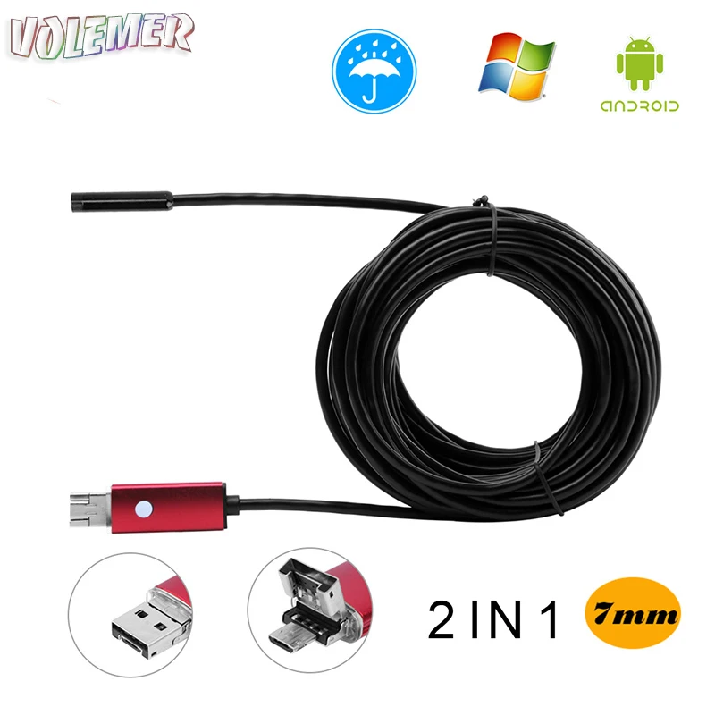 

Volemer 5.5mm 2 in 1 usb endoscope Semi Rigid Waterproof endoscope for OTG android 2.0 MP 6ED Micro Camera Tube Inspection PC