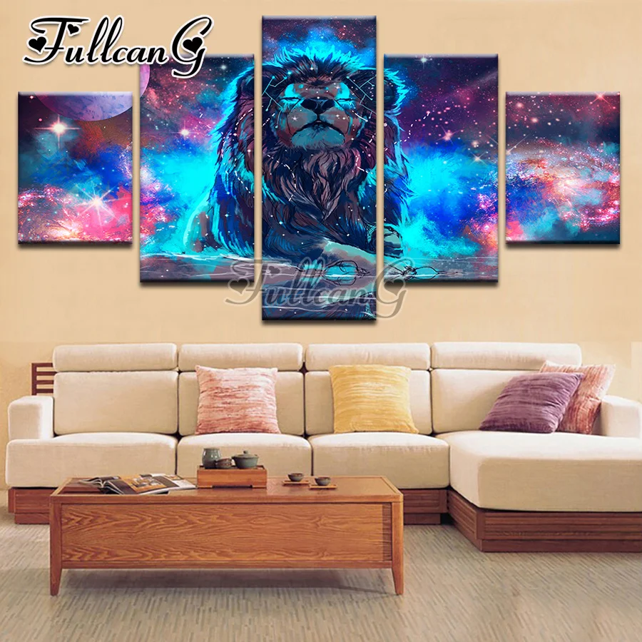 

FULLCANG 5PCS Diy Full Square Diamond Embroidery Lion Animals Diamond Painting Cross Stitch Mosaic Needlework Kits G388