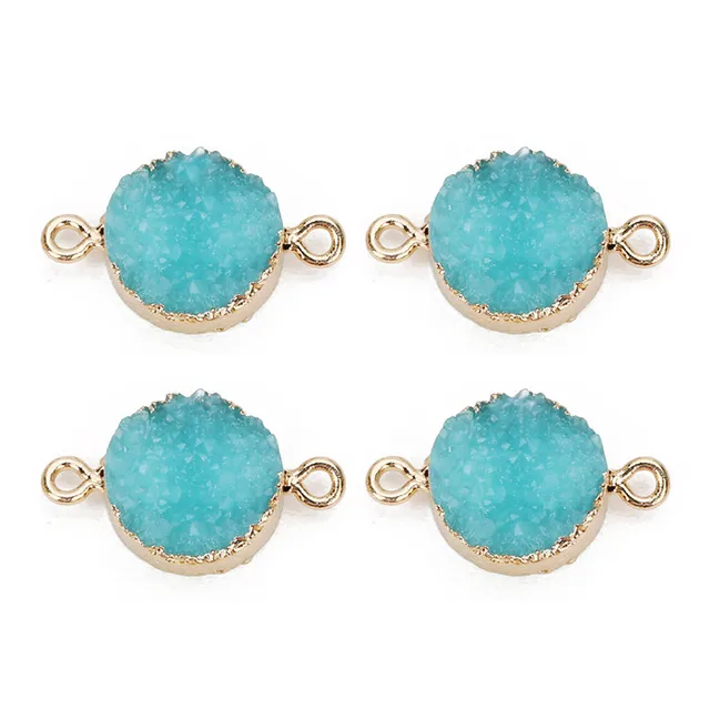 LOULEUR 5pcs/lot Colorful 13.5mm Faux Druzy Resin Charms Pendant Round Connectors For Women DIY Earrings Jewelry Making Findings sky blue