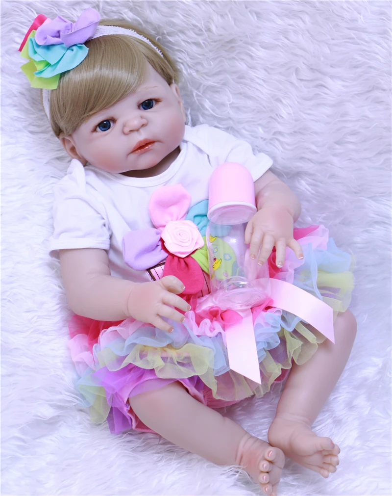 

Newborn Doll 57cm Lifelike Reborn Doll hard Vinyl Body Girl Princess Doll Stuffed Toy blue eyes cute Kid Xmas Gifts DIY model
