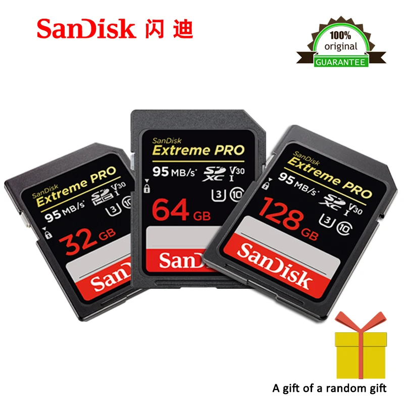 Двойной флеш-накопитель SanDisk Extreme PRO SDHC и SDXC UHS-I 32 Гб 64 Гб 128 высокое Скорость слот для карт памяти C10 U3 V30 SD Камера Class 10 95 МБ/с