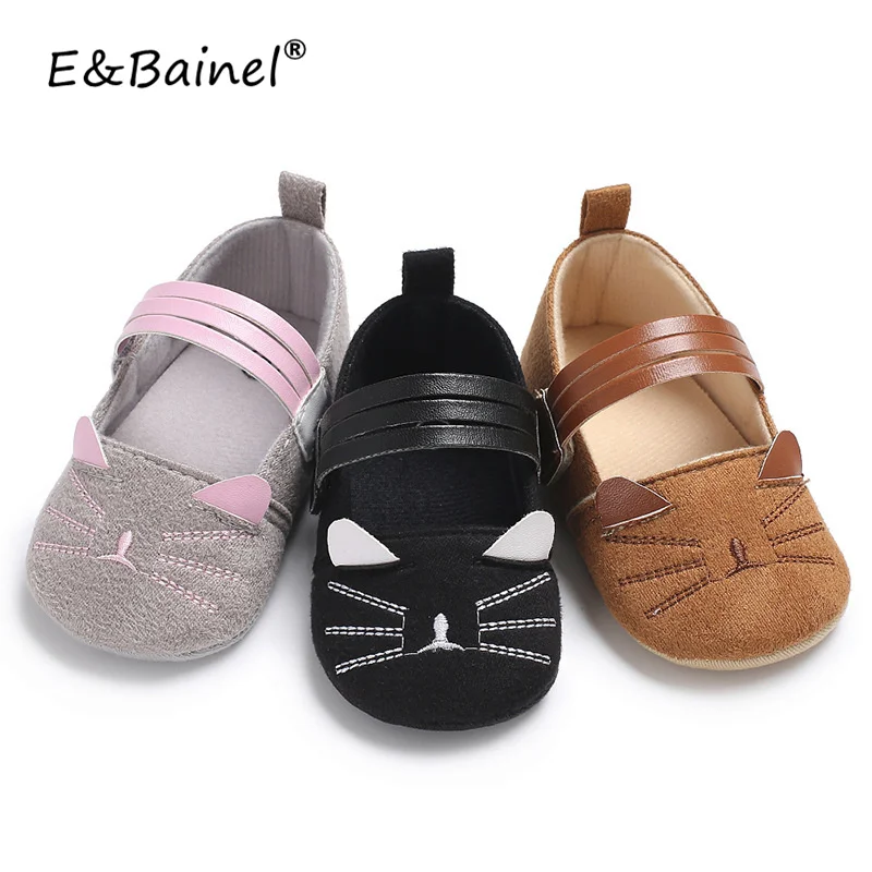 

E&Bainel Cute Cat Baby Shoes Soft Leather Baby Girls Infant Shoes Anti-slip Slippers Toddler First Walkers
