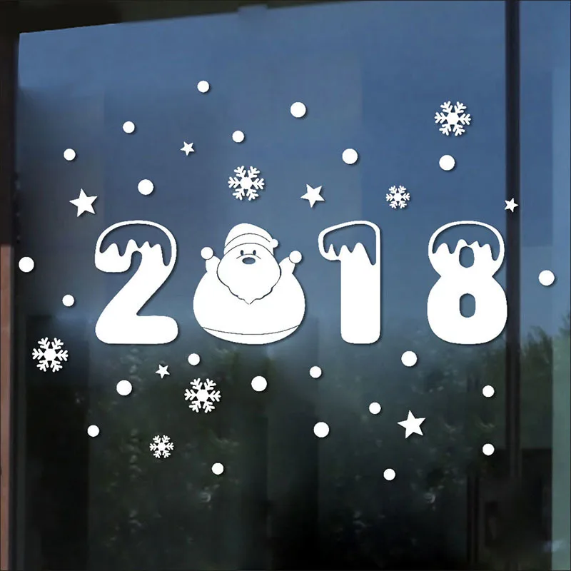 2018 веселая Рождественская Наклейка на стену Красный Белый Новый год стеклянная